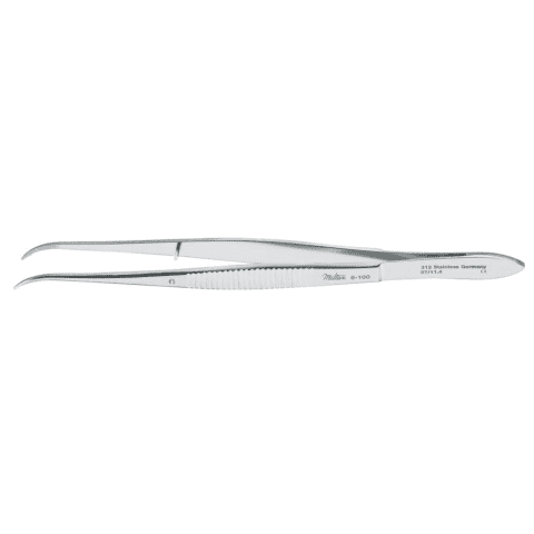 Dressing Forceps  11.4cm, standard pattern serrated handles, serrated tips