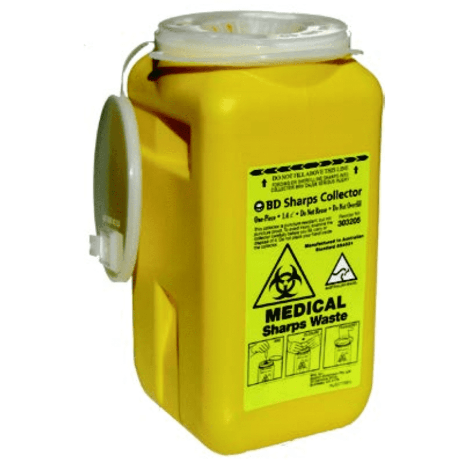 Sharps Container, Plastic Disposable 1.4L